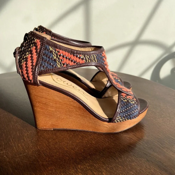 ROWEN Womens Woven Red & Blue Wedge Sandals Size‎ 6 With Back Zipper Closure - Picture 5 of 8